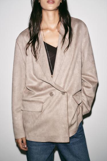 FAUX SUEDE BLAZER - Brown / Taupe by Zara - Image 1