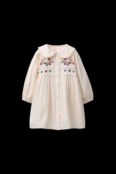 Zara EMBROIDERED FLORAL DRESS - Beige