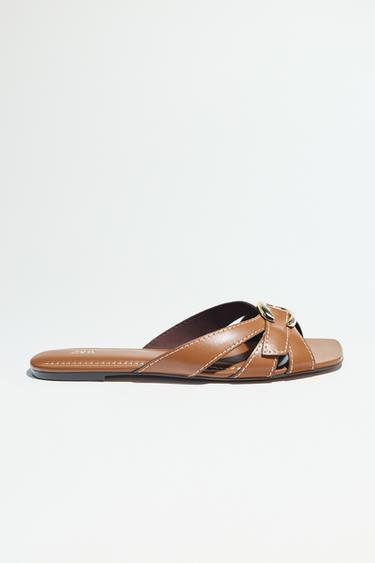 CROSSOVER SANDALS WITH METAL DETAIL - Brown by Zara