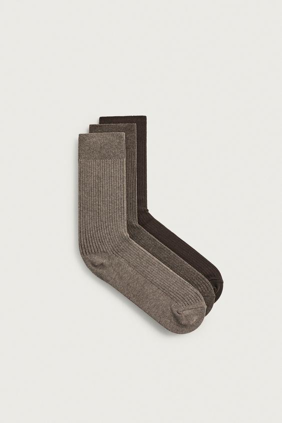 3-PACK OF RIBBED SOCKS - Brown by Zara - Image 0