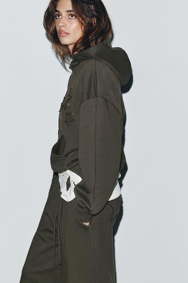 WASHED SWEATSHIRT WITH STARS AND STUDS - Dark brown by Zara - Image 2