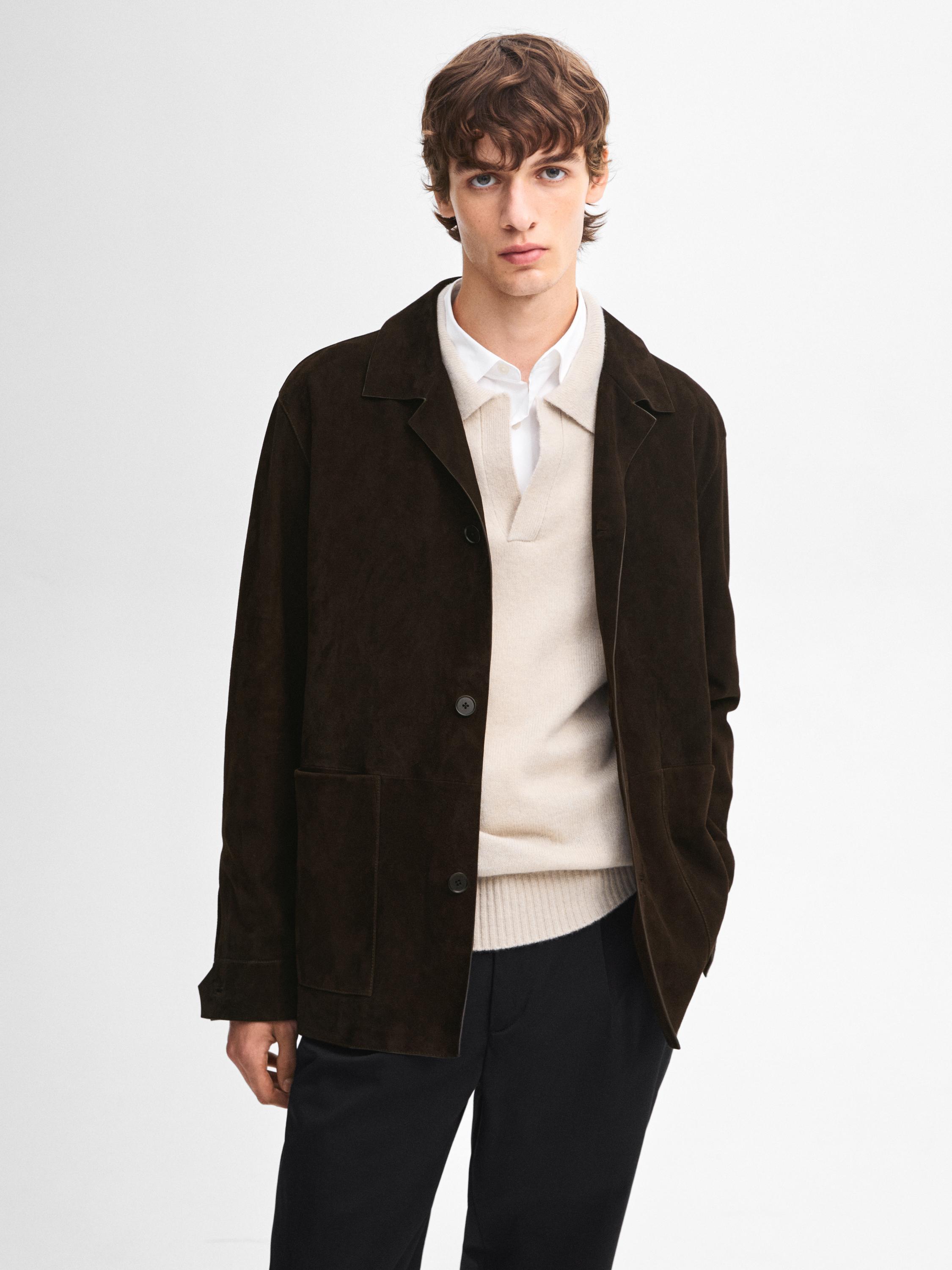 Veste avec poche plaquée en cuir finition daim