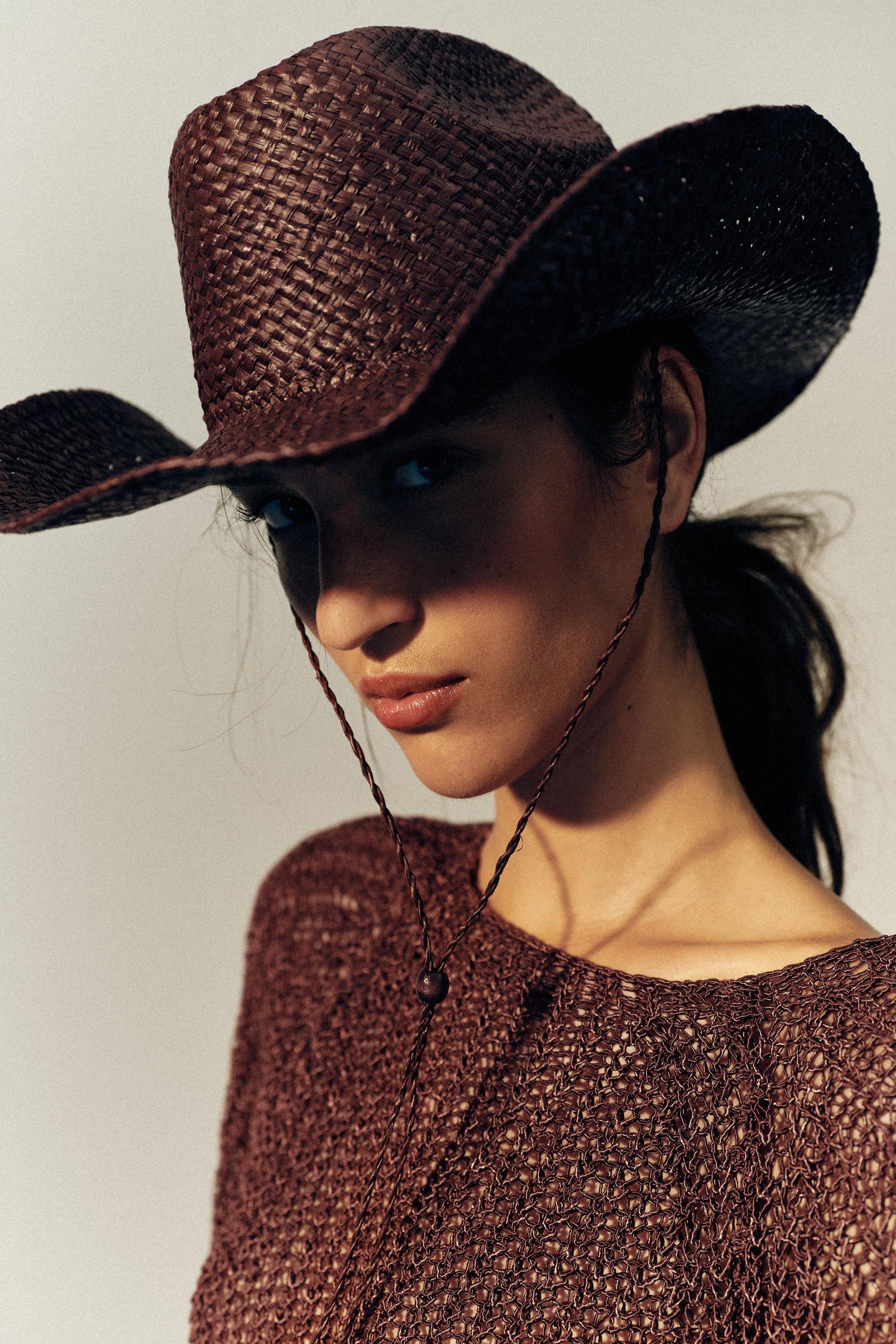 100% RAFFIA COWBOY HAT — Brown