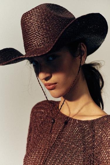 BARRET D'ESTIL COWBOY DE RÀFIA 100% - Marró de Zara - Imatge 0