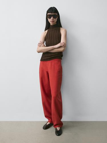 Zara Voluminous linen trousers - Red