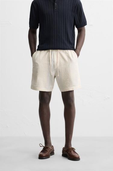 JACQUARD TEXTURED BERMUDA SHORTS - Oyster-white by Zara