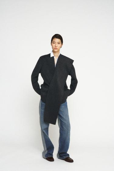 Zara 羊毛混紡圍巾西裝外套 ZW COLLECTION - 斑紋灰色 - 圖片 0