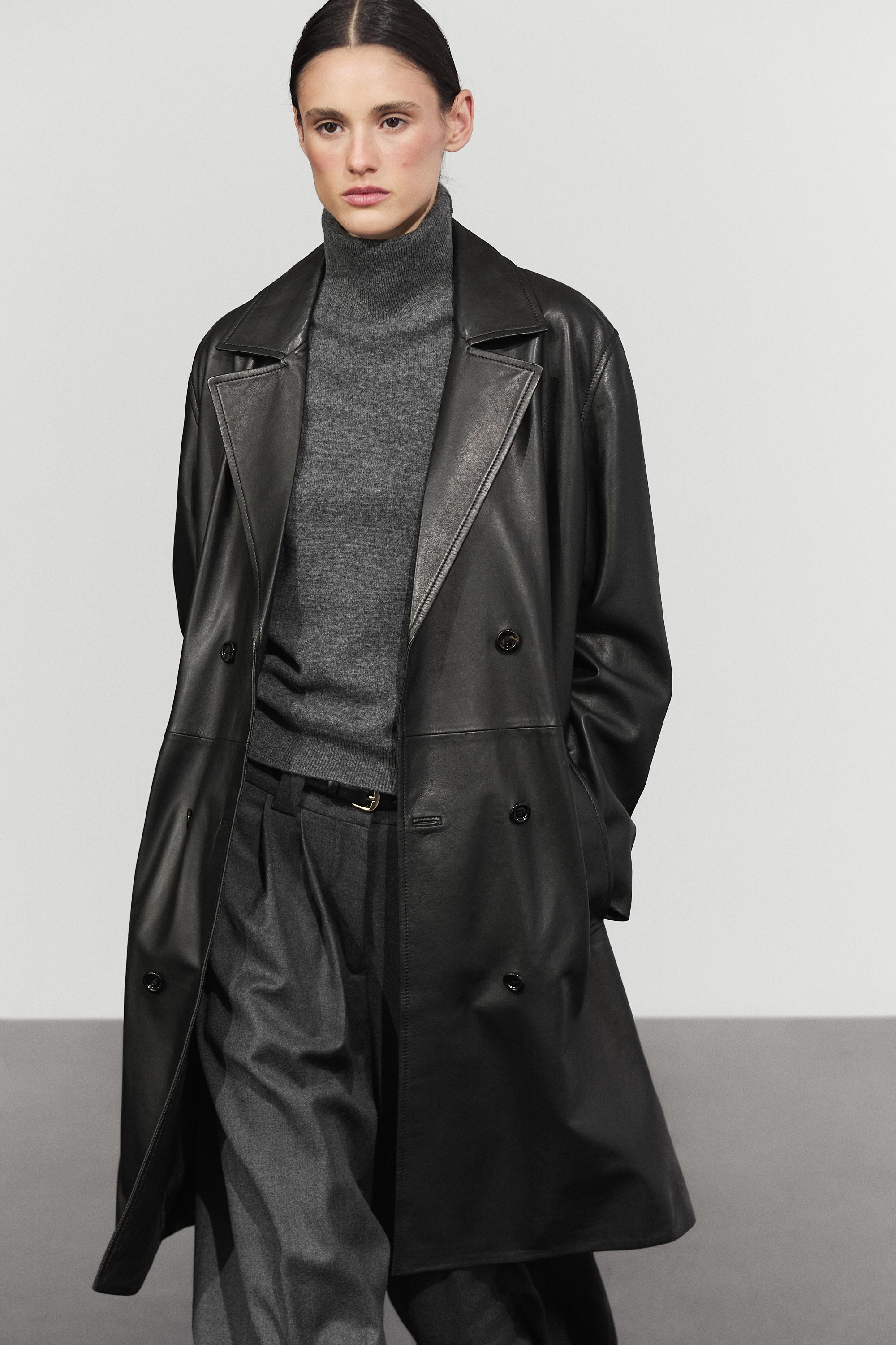 Long nappa leather trench coat
