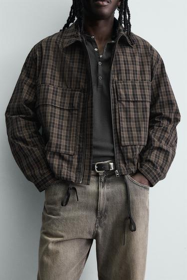 CROPPED FIT CHECK JACKET - Black / Brown by Zara - Image 6