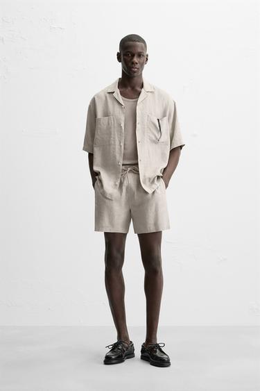 100% LINEN SHIRT - Beige by Zara - Image 0
