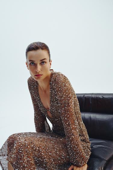 SEQUINNED MIDI DRESS - Brown by Zara - Image 3