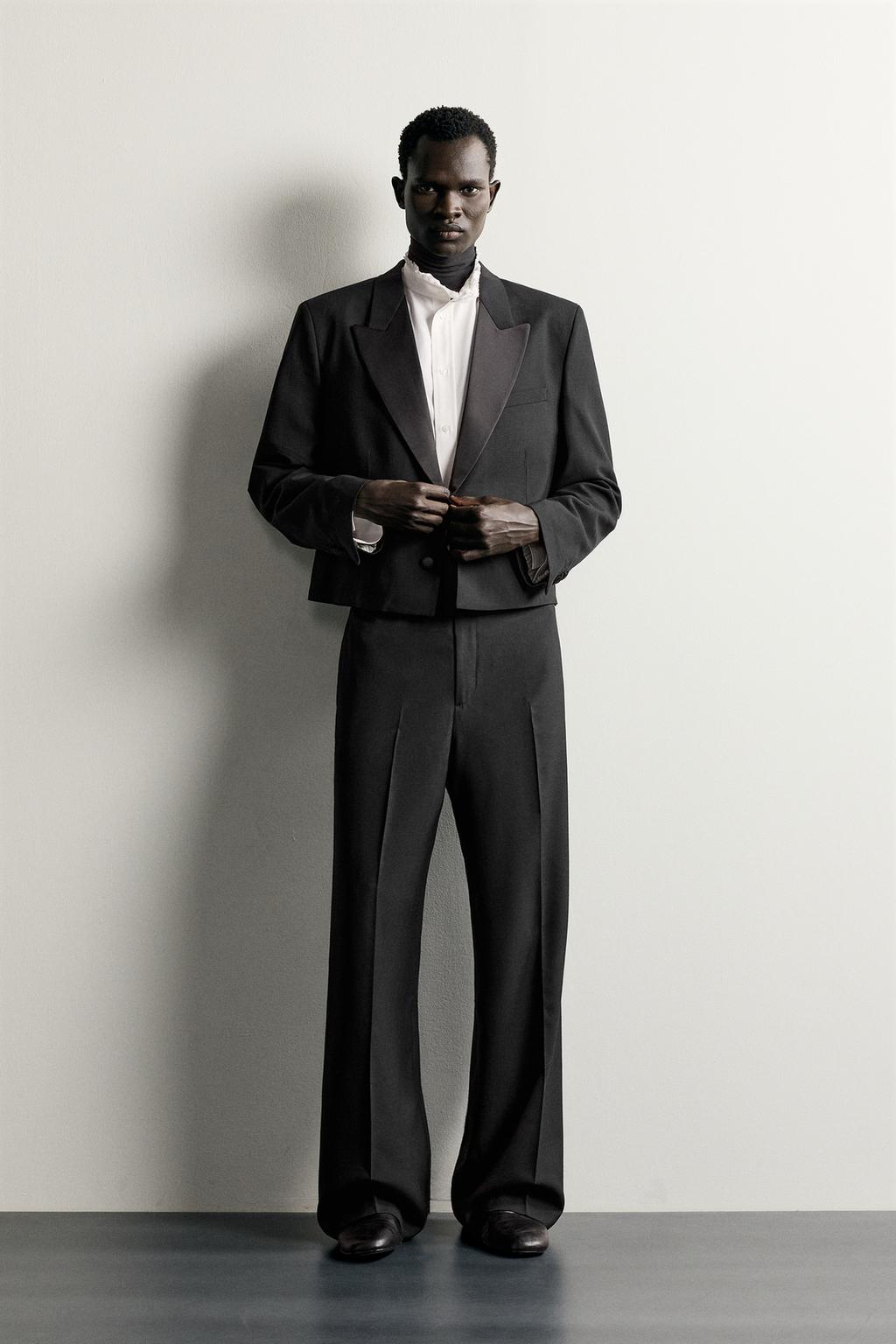 CROPPED FIT TUXEDO-STYLE SUIT BLAZER