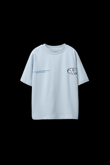 Zara LOGO PRINT T-SHIRT - Blue