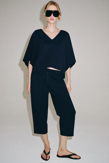 INTERLOCK CARROT FIT TROUSERS - Navy blue by Zara