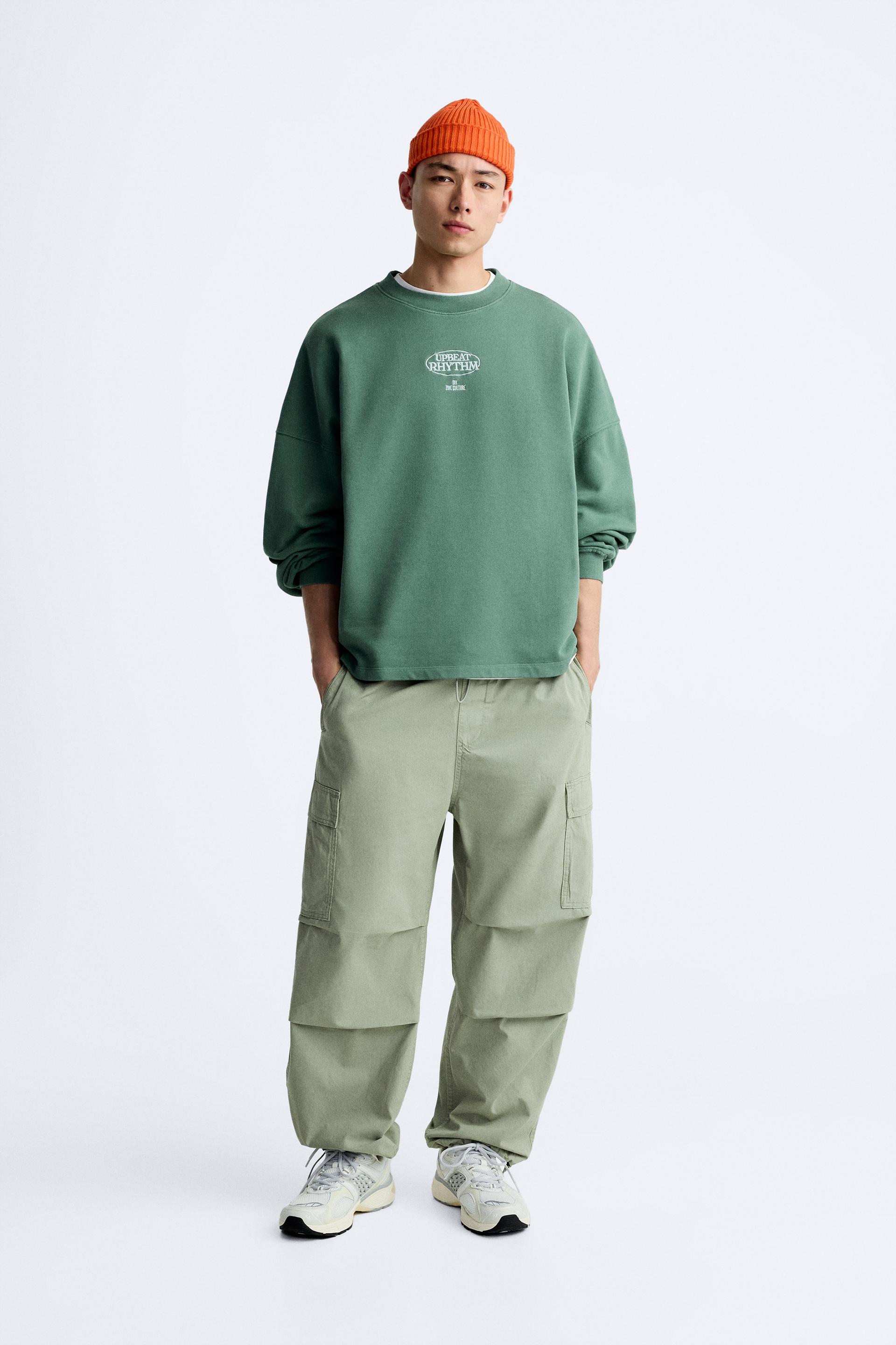 SWEATSHIRT WITH EMBROIDERED SLOGAN washed green ZARA Singapore