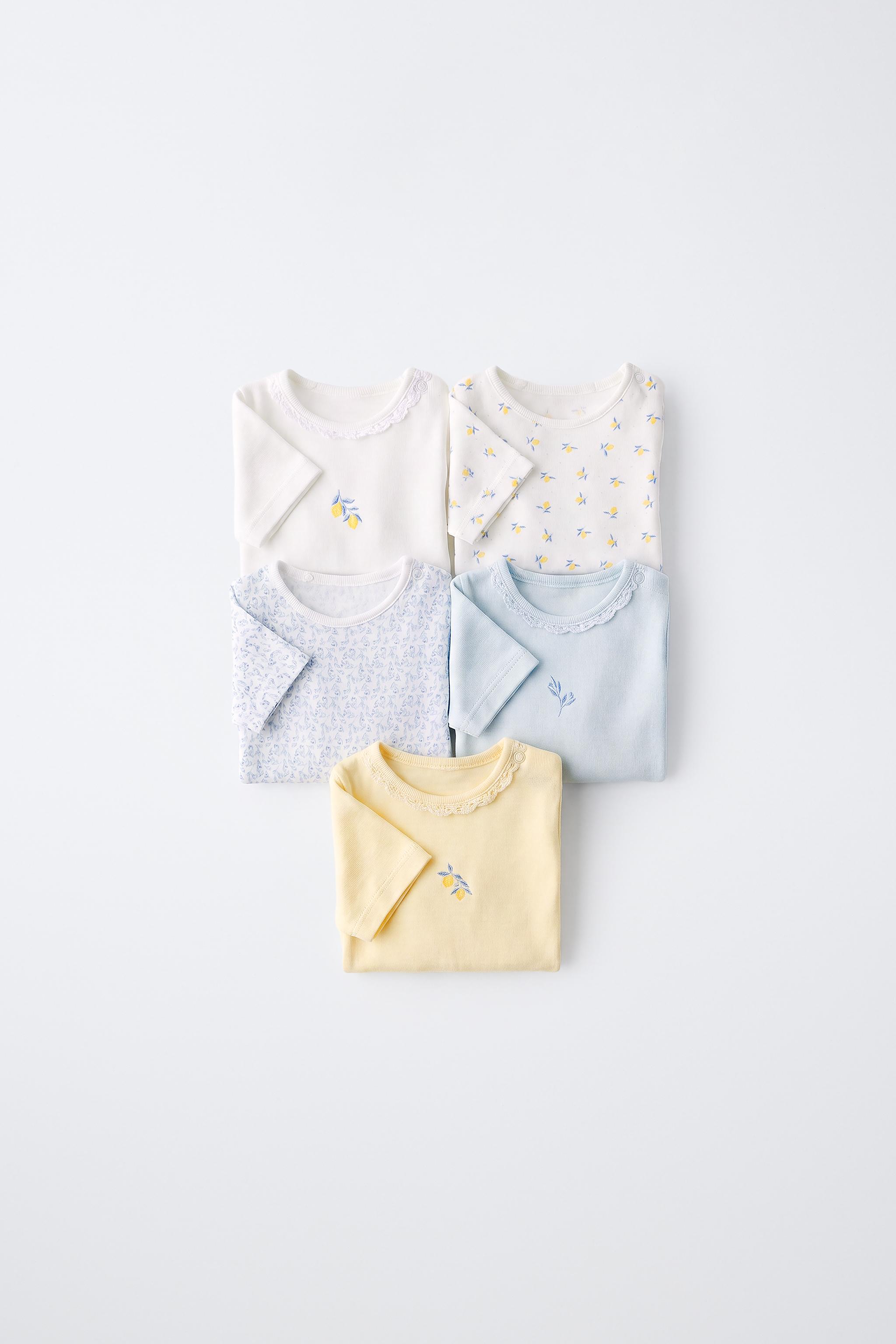 FIVE-PACK LEMON SHORT SLEEVE BODYSUITS — Blue / White