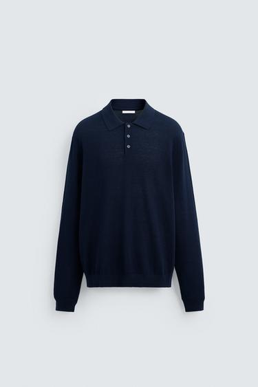 POLO DE MALHA DE SEDA E ALGODÃO - Azul da Zara