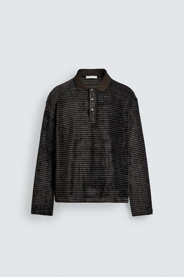 Zara WASHED TEXTURED POLO SHIRT - Dark gray