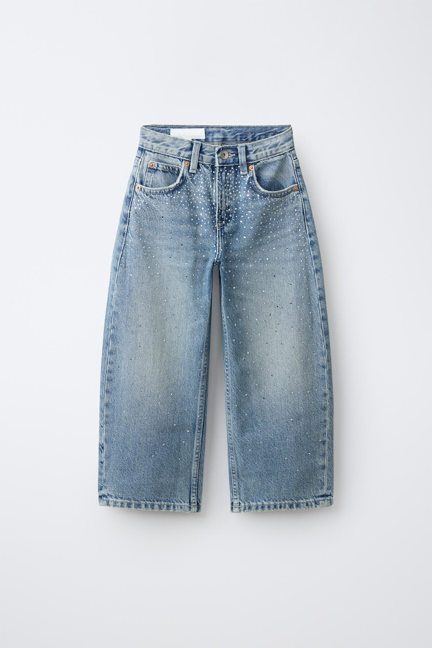 Детские джинсы Zara Rhinestone Barrel, цвет: Синий