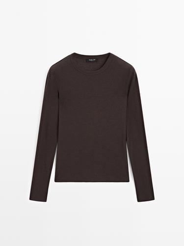 Camiseta manga larga mezcla algodón - marrón vigoré de Zara