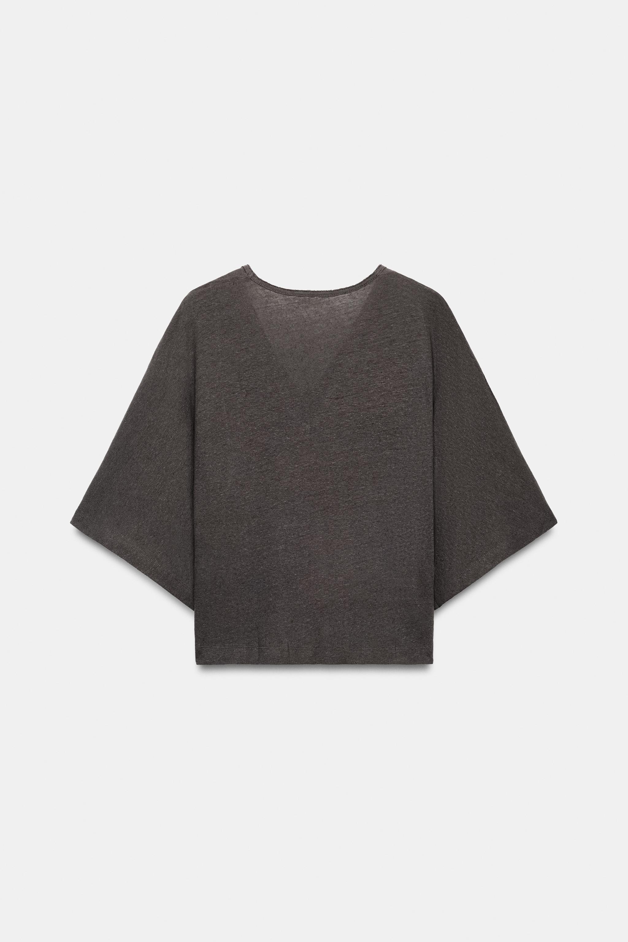 Женские футболки Zara LINEN BLEND V-NECK T-SHIRT — фото 5