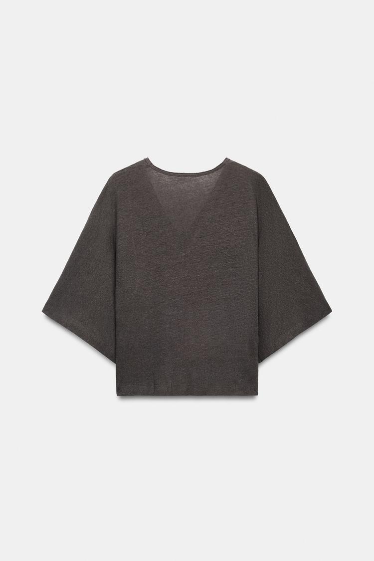 Playera cuello V de mezcla de lino 5
