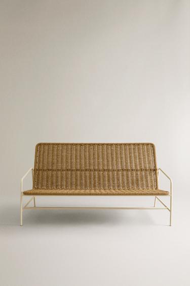 Zara WOVEN OUTDOOR BENCH WITH BACK - Brown / White