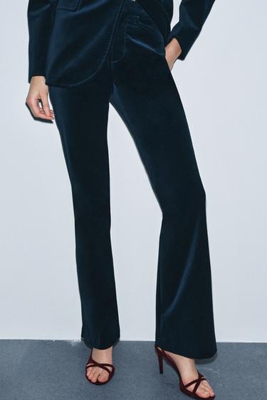 FLARE VELVET TROUSERS ZW COLLECTION - Blue by Zara