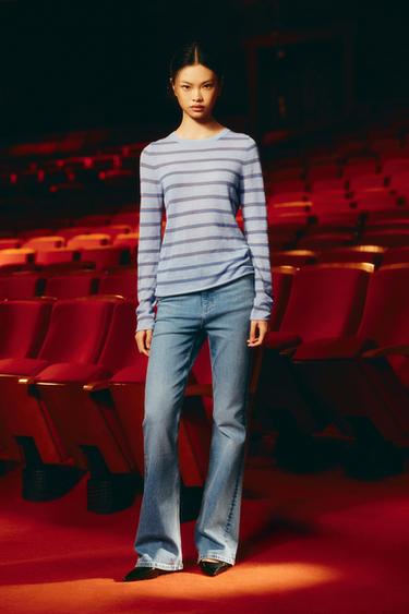 ボーダー柄ウールセーターライトブルーZaraのボーダー柄ウールセーター - ライトブルー 