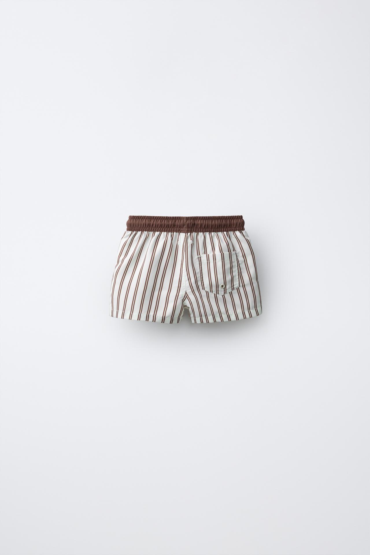 1-6 YEARS/ STRIPED SWIM SHORTS — Brown / Ecru