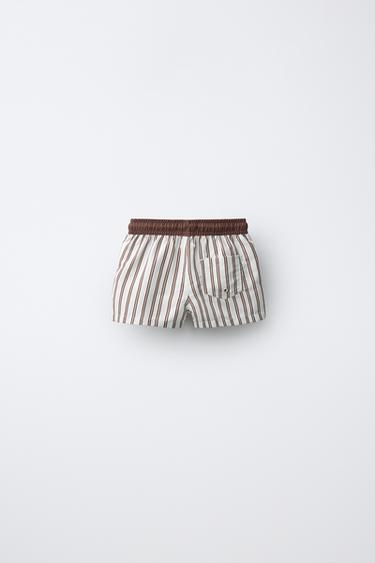 1-6 YEARS / STRIPED SWIM SHORTS - Brown / Ecru by Zara - Image 1