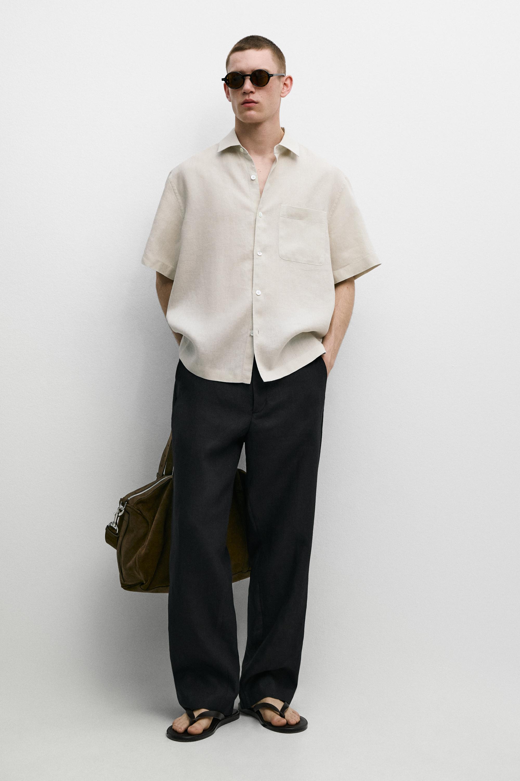 100% linen regular fit short sleeve shirt