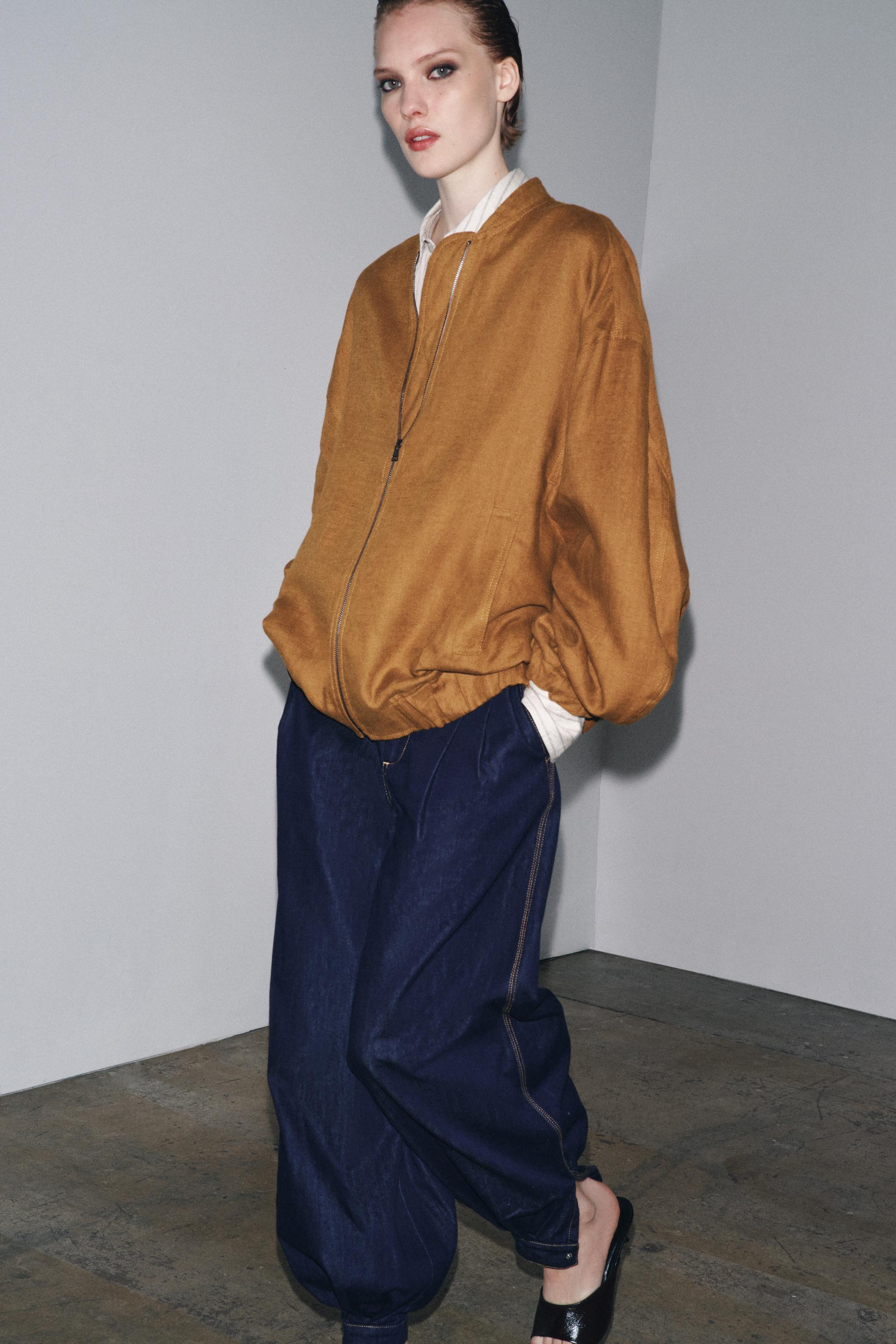 ZW COLLECTION OVERSIZED LINEN JACKET - Mustard | ZARA United