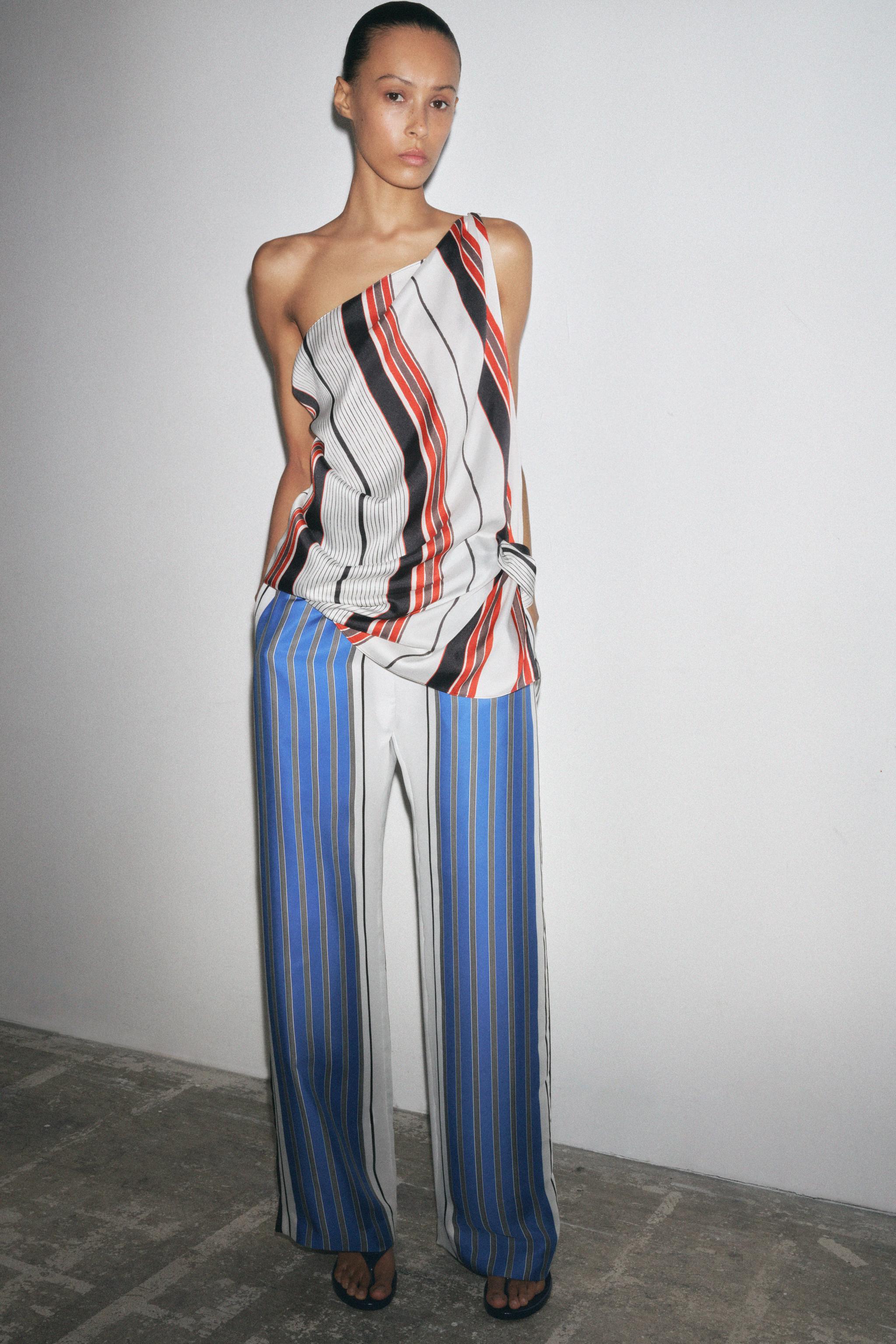★E.B.M★ Cupra Stripe Wide Pants EMP4WPT030 Sofia Rhinestone Trim Slim-Leg Pants - Short