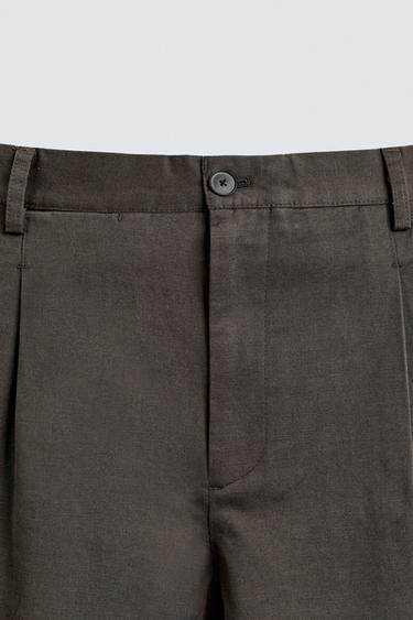 PANTALÓN ALGODÓN - LINO PLIEGUES - Negro / Marrón de Zara