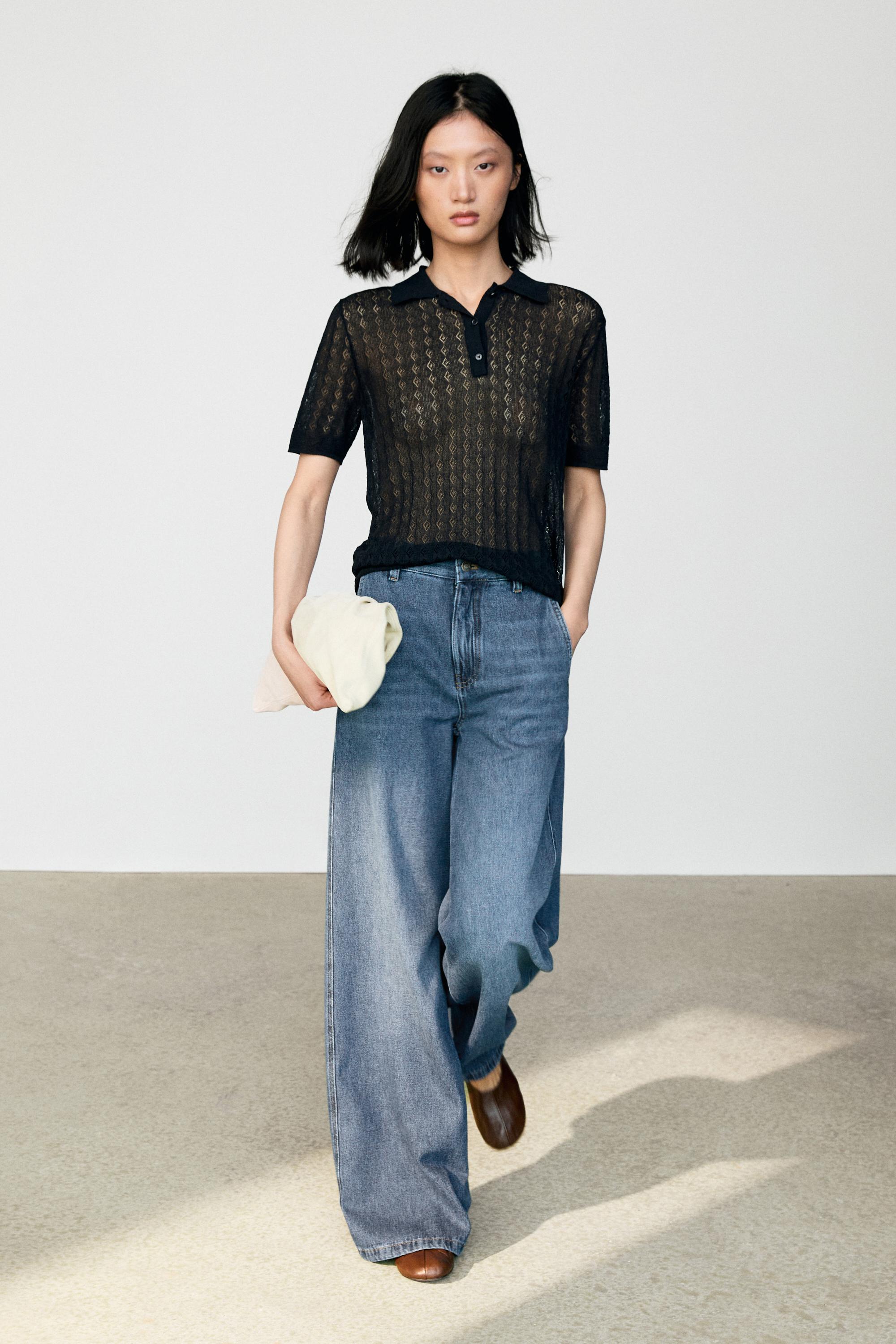 Open-knit polo sweater — Navy blue