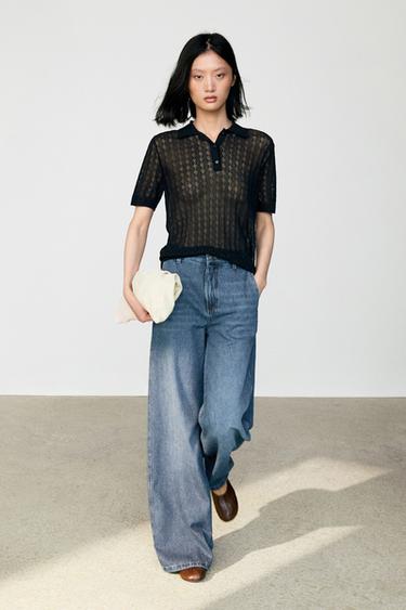 Polo en maille ajourée - Bleu marine de Zara - Image 0