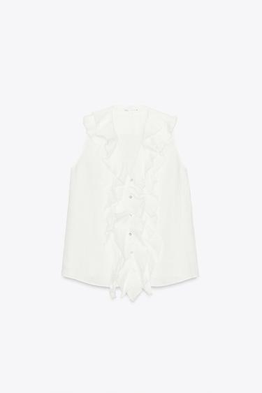 ZW COLLECTION LINEN RUFFLE SHIRT - White by Zara - Image 4