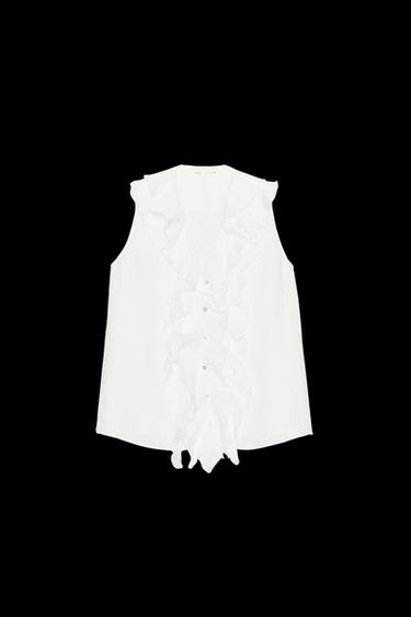 Zara ZW COLLECTION LINEN RUFFLE SHIRT - White - Image 0