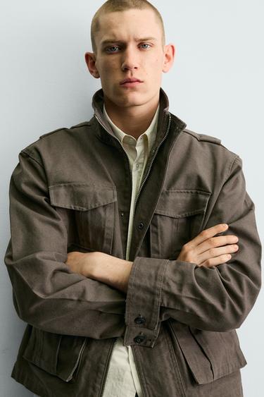 BLOUSON COUPE CARRÉE EN TOILE DE COTON - Kaki foncé de Zara - Image 5