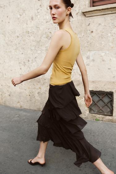 RUFFLED MIDI SKIRT - Dark brown by Zara - Image 2