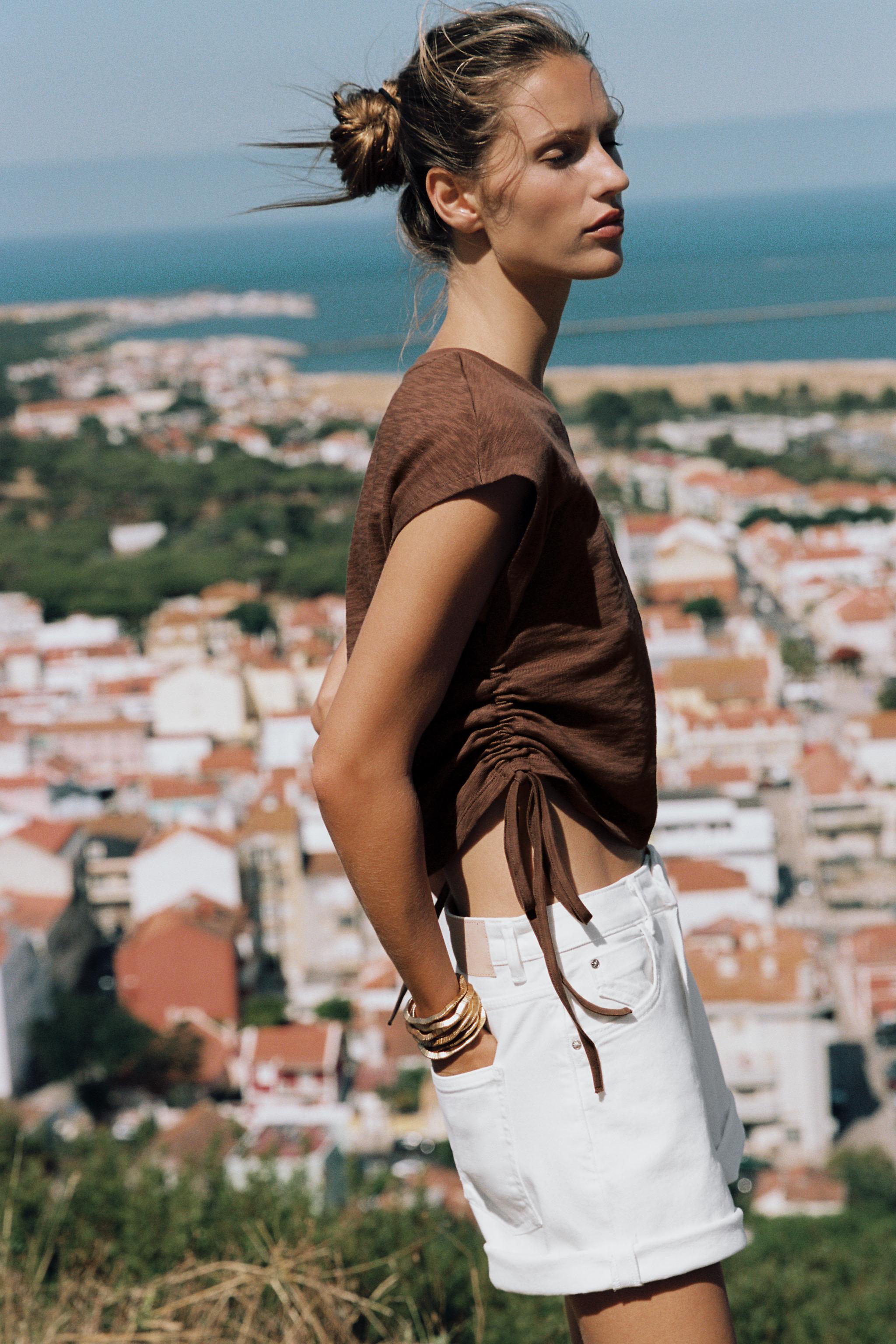 Женские футболки Zara RUSTIC RUCHED T-SHIRT — фото 4