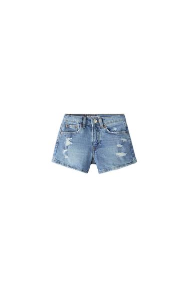 COMFORT FIT DENIM BERMUDA SHORTS WITH FRAYED HEMS