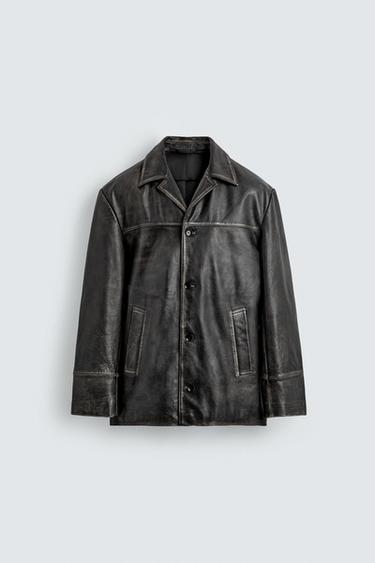 Zara LIMITED EDITION VINTAGE EFFECT LEATHER JACKET - Black