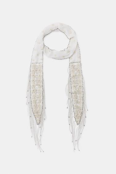 LIMITED EDITION BEADED JEWEL BANDANA - White by Zara - Image 3