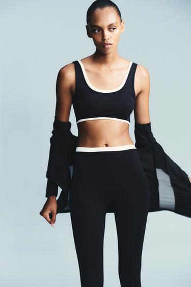 SPORTY DOUBLE EFFECT CROP TOP - Black / White by Zara