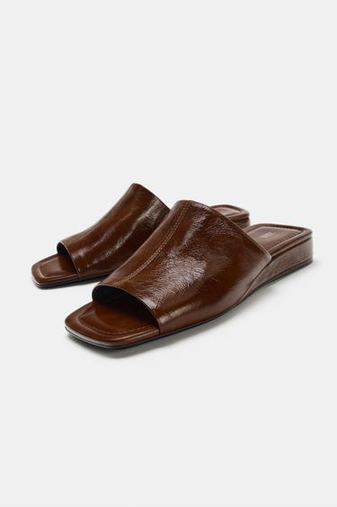 MULES EN CUIR À TALONS COMPENSÉS - Marron de Zara - Image 3