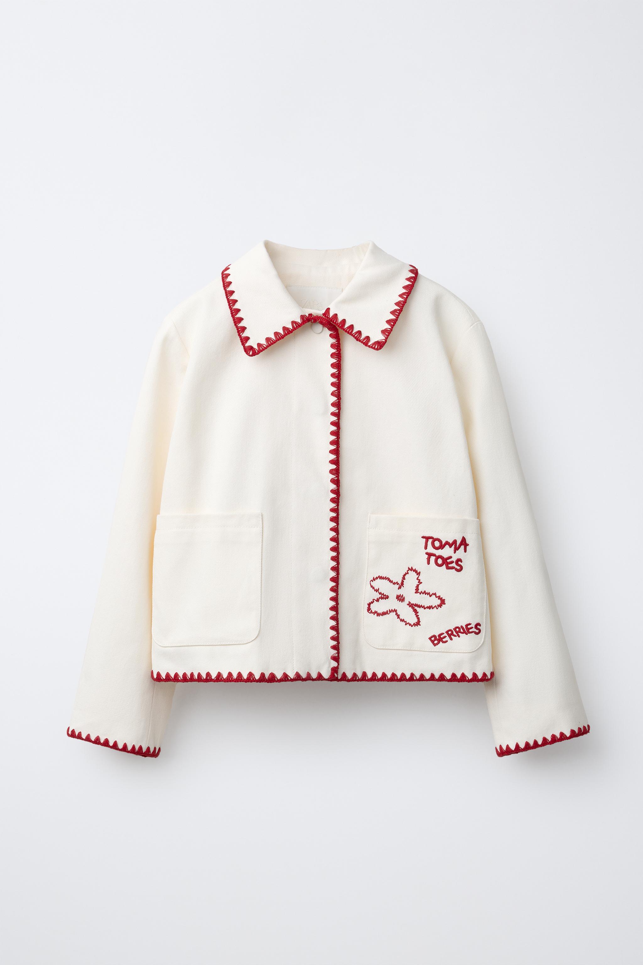 EMBROIDERED WORKER JACKET - Ecru / Red | ZARA United States