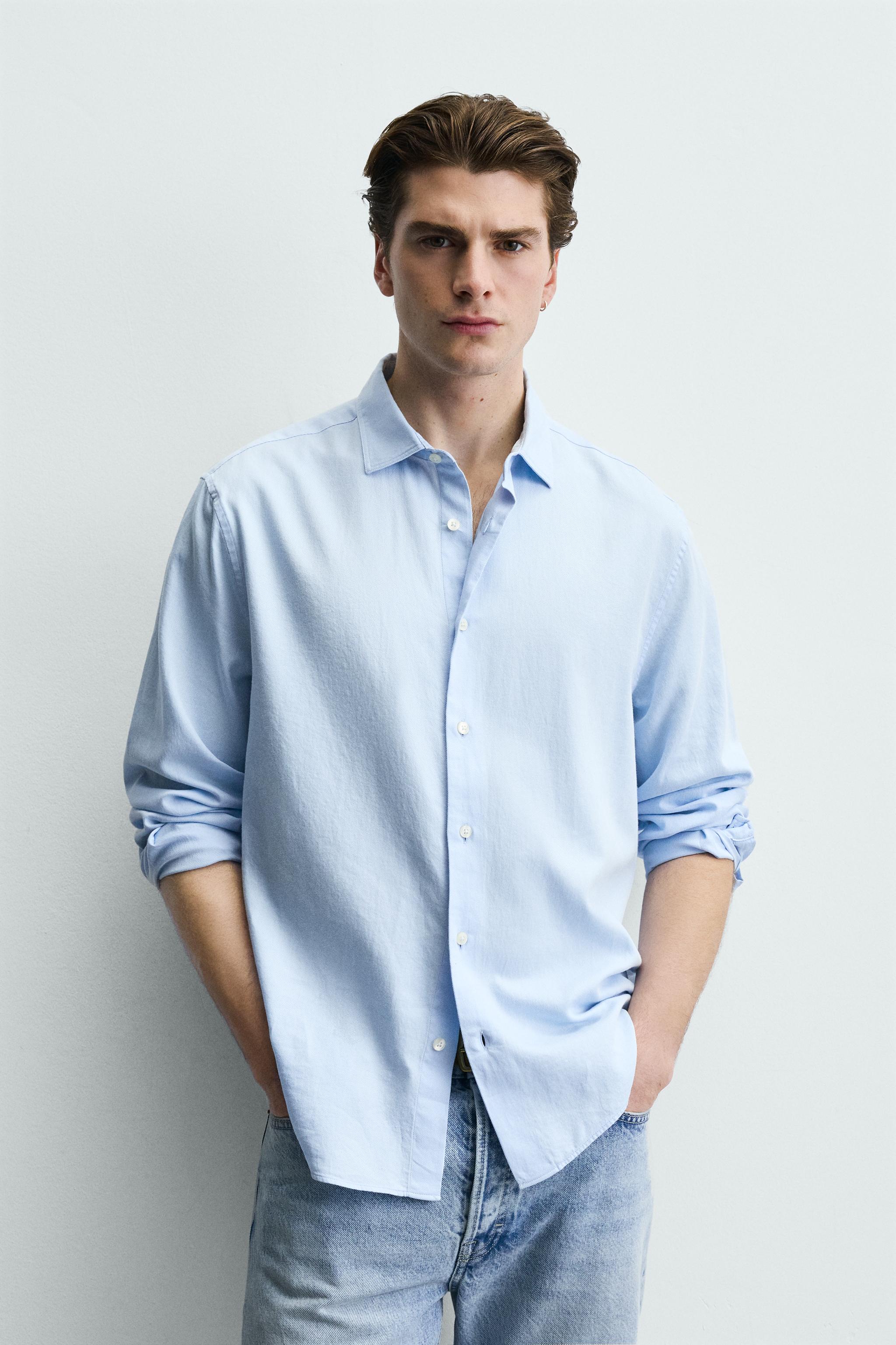 TWILL TEXTURED SHIRT — Sky blue