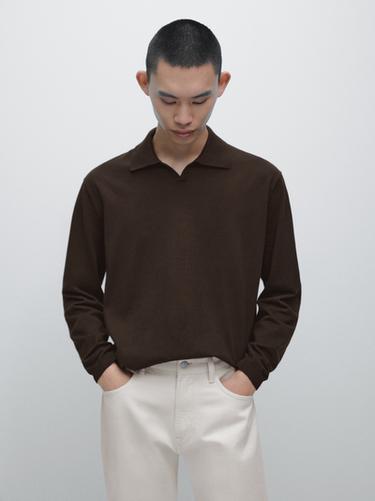 Zara Cotton knit polo sweater - Brown marl
